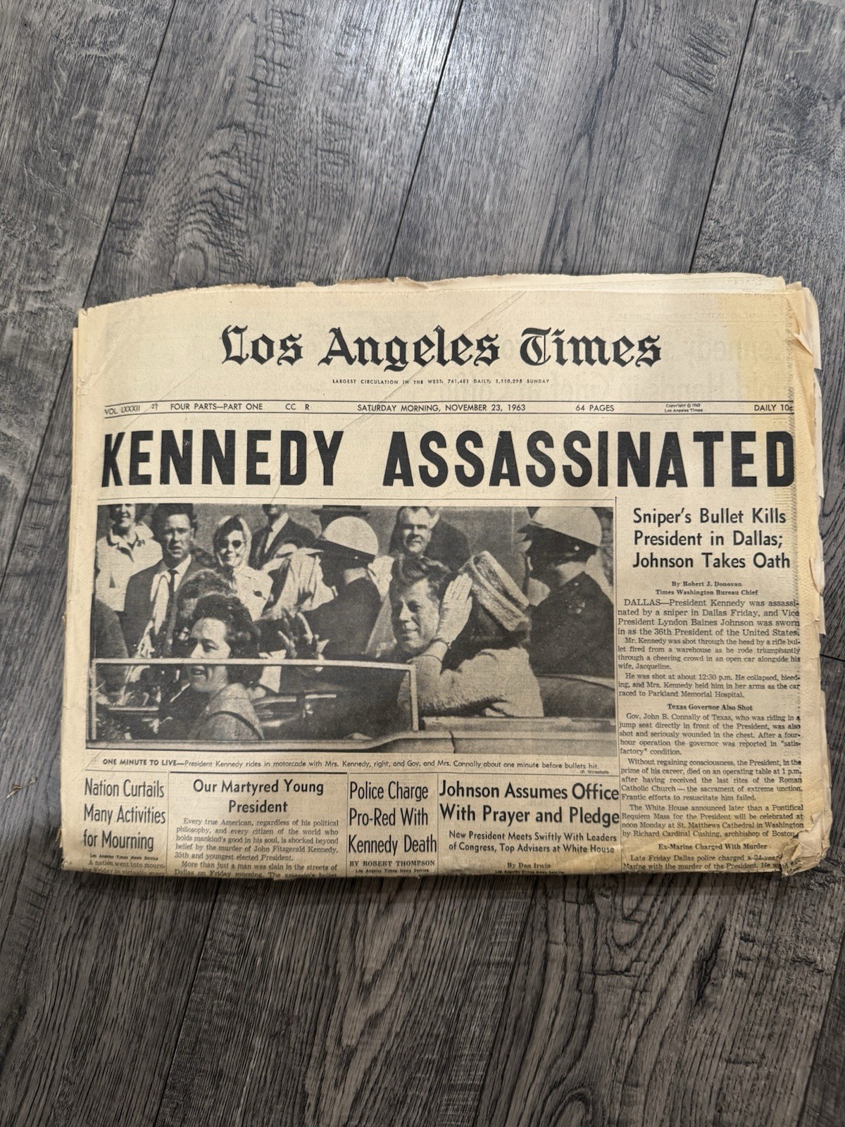 KENNEDY ASSASSINATED 11/23/1963 Original L.A.Times Newspaper Cover