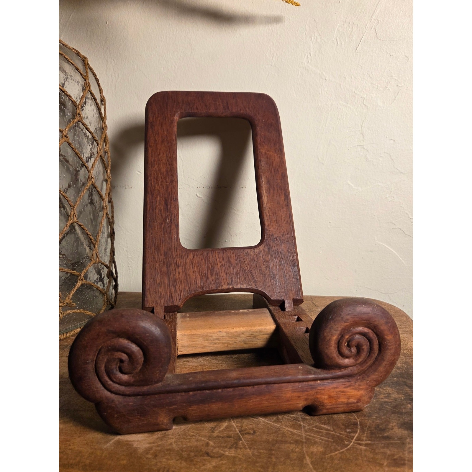 Vintage Japanese Karaki Hardwood Adjustable Plate Stand / Display Easel