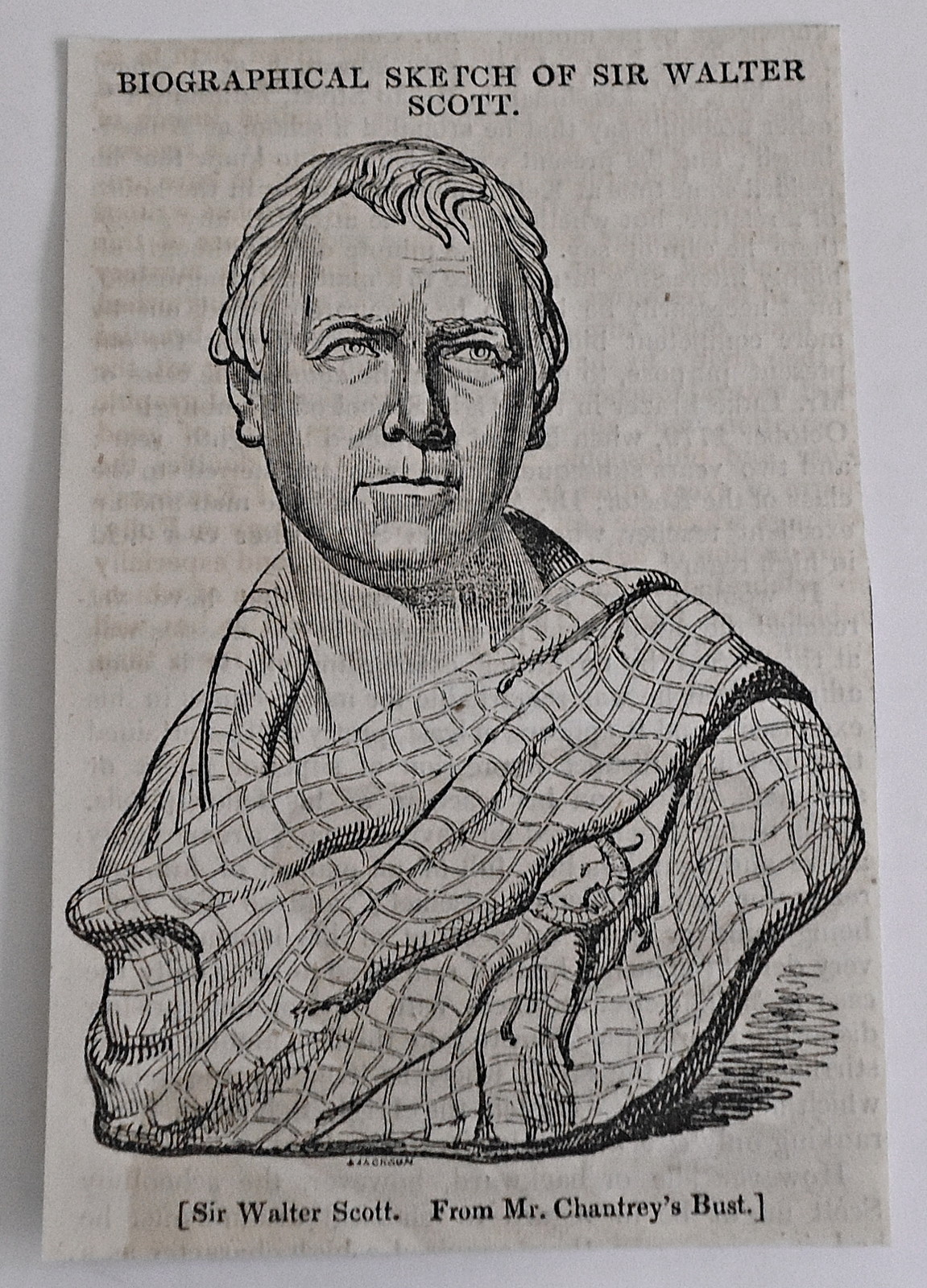 small 1832 magazine engraving ~ SIR WALTER SCOTT