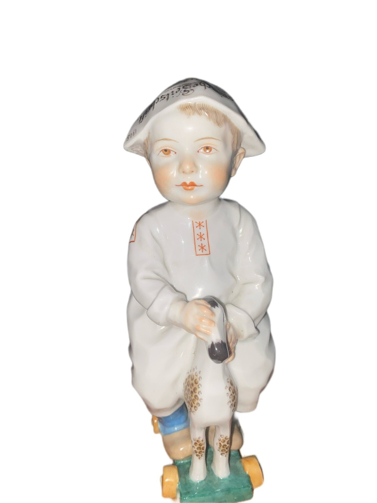 1900's Meissen Konrad Hentschel Child with Paper Hat German Porcelain Figurine
