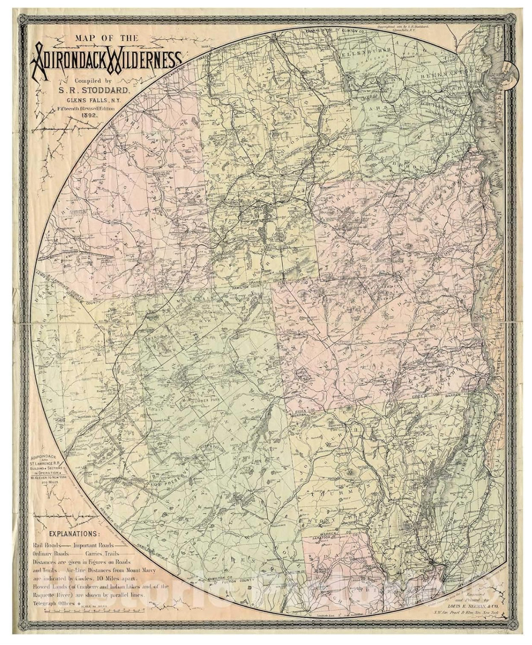 New 24 x 30 Adirondack Wilderness S.R. Stoddard, Glens Falls, NY Fifteenth 1892