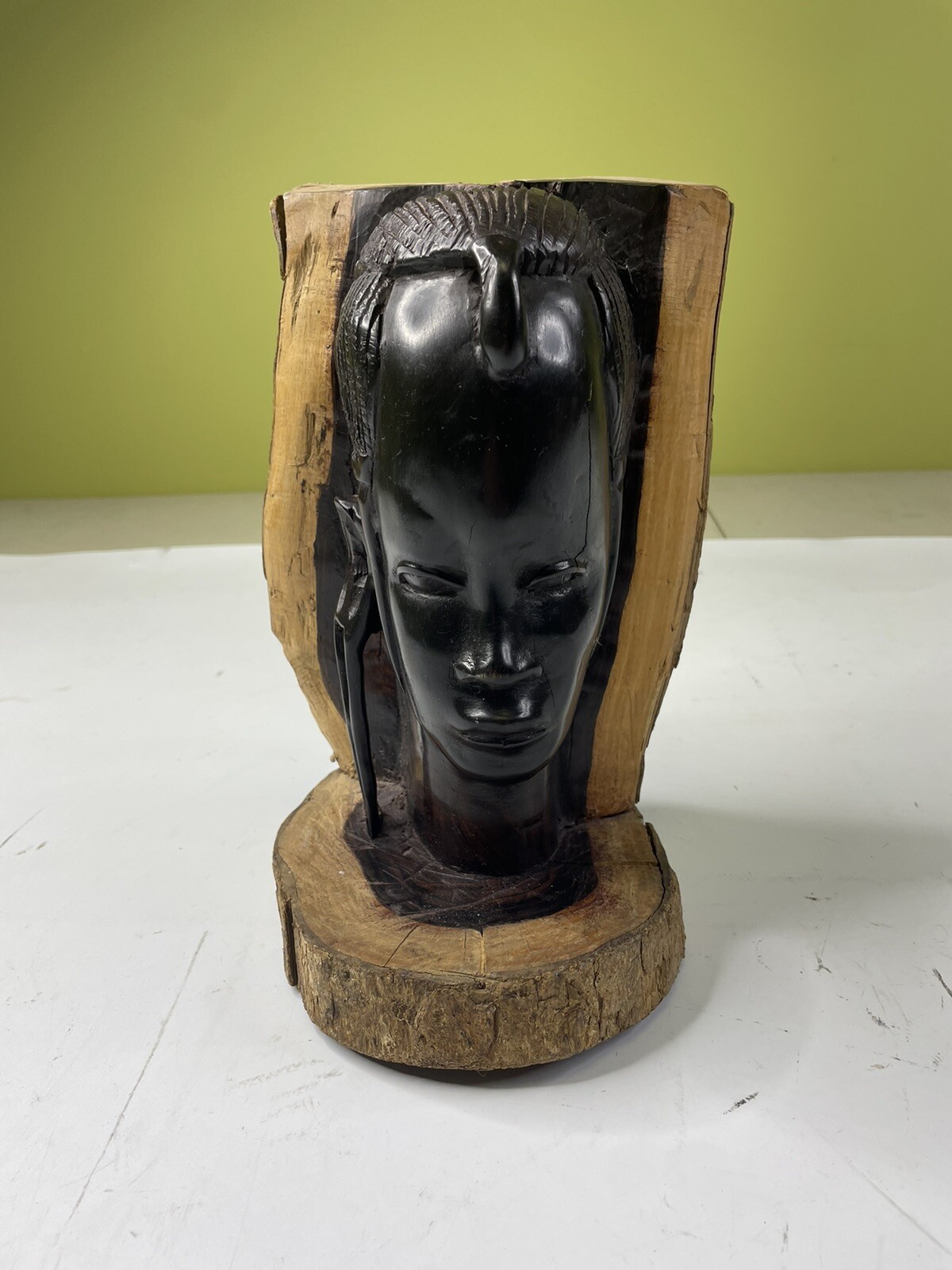 African Carved Sculpture Wood Bust Tribal African Solid Wood Statue 9”