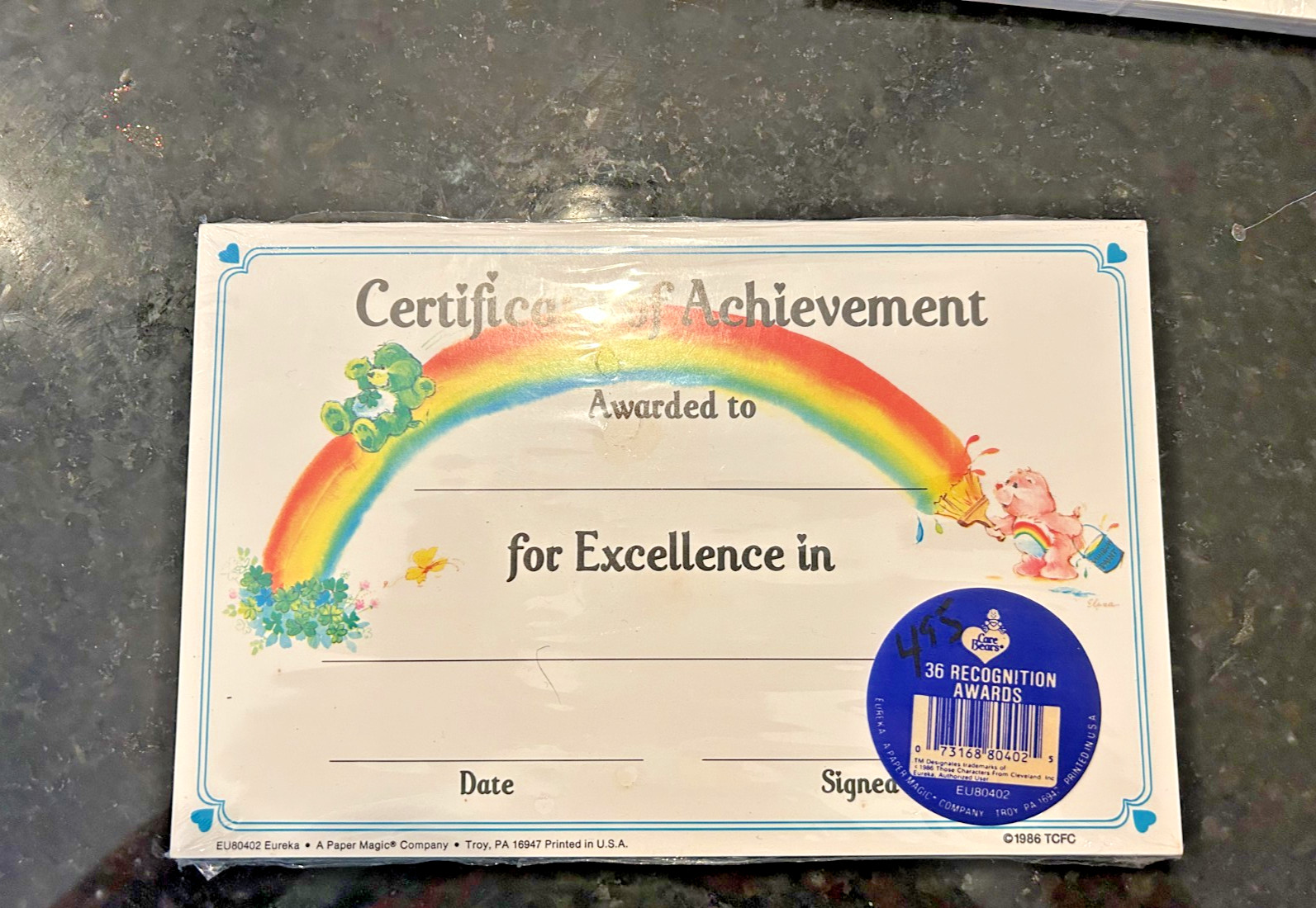 Vintage 1983 American Greetings Care Bears Certificates Pack of 36 NIP 8x5