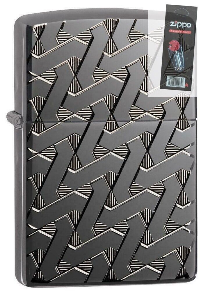 Zippo 49173 Geometric Weave Design Black Ice Armor Lighter + FLINT PACK