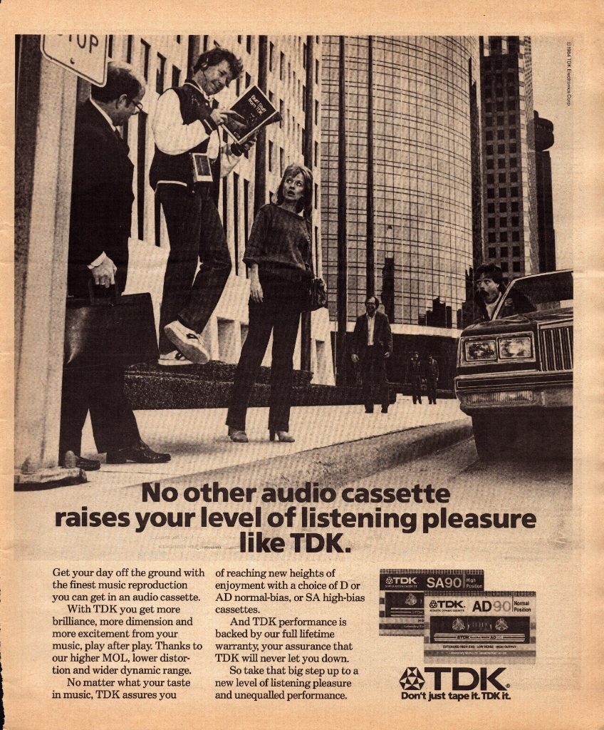 TDK SA90 AD90 Audio Cassette Tape Vintage Print Ad 1984 Don\'t Just Tape It Black
