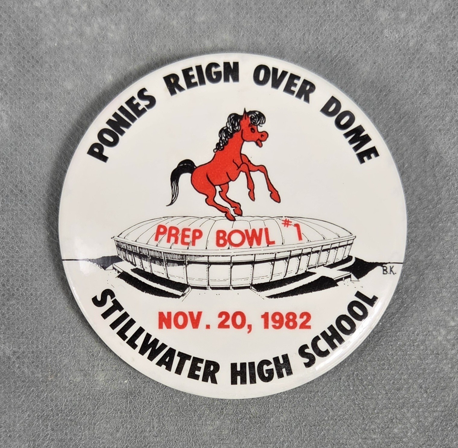 Vintage 1982 STILLWATER High School PONIES Pin HOMECOMING PREP BOWL PINBACK
