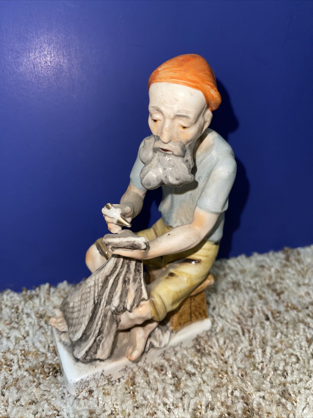 Vintage 7” Porcelain Figurine Fisherman Man Asian Oriental