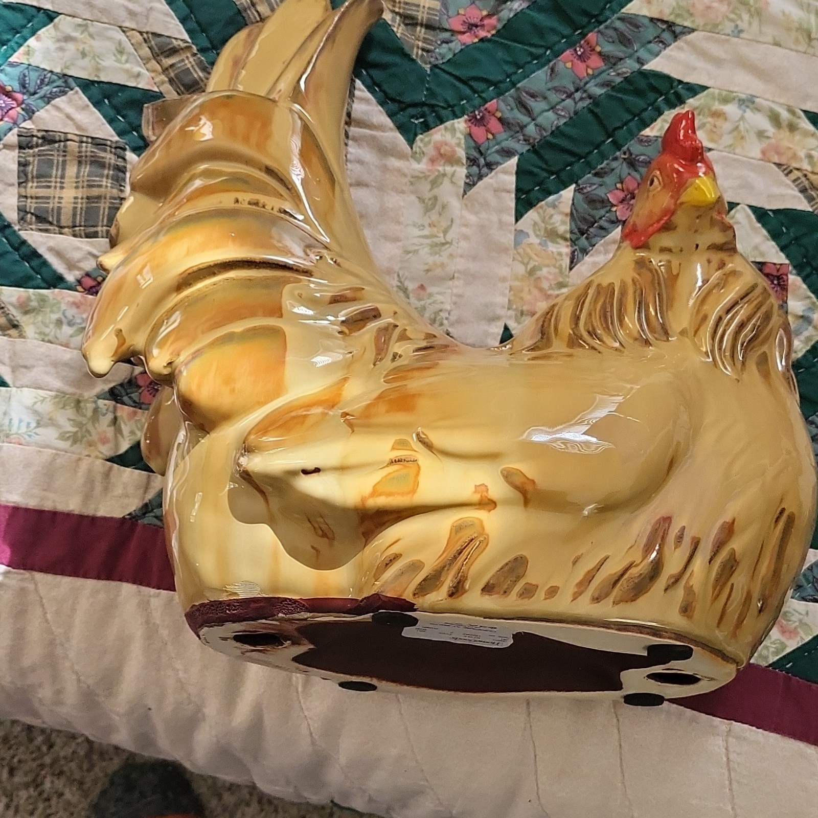 Glossy Ceramic Rooster Chicken Figurine Farmhouse Kitchen Home Decor Accent