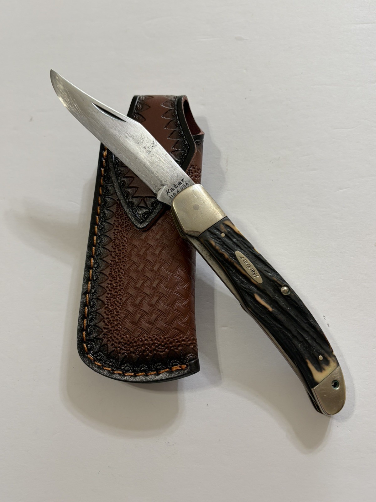 Vintage 1969-1974 Large Ka-Bar 1184 USA 2 Blade Folding Hunting Knife W/Sheath