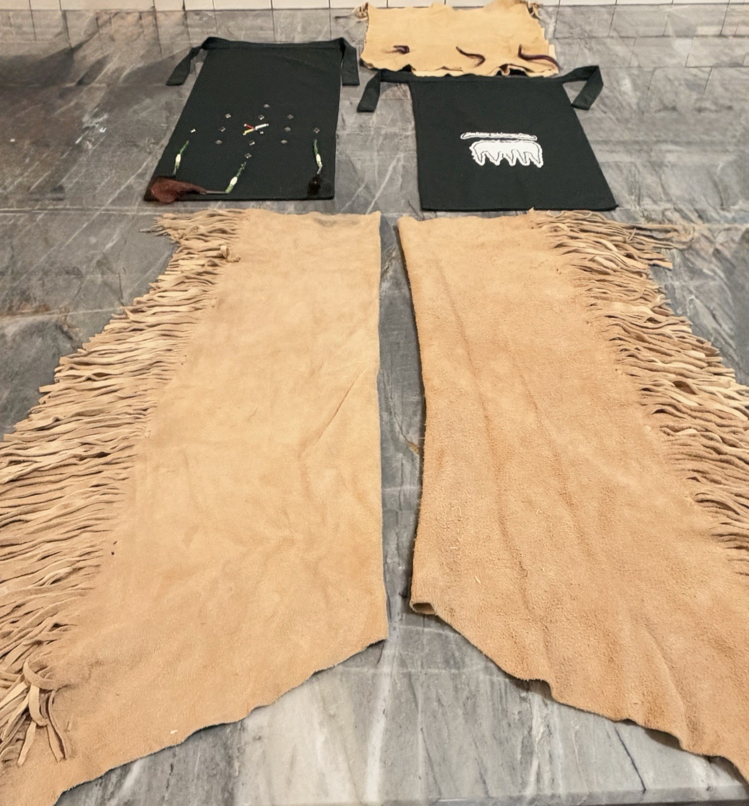 Native American Dance/Powwow Leather Fringe Chaps Leather Apron, Material Apron