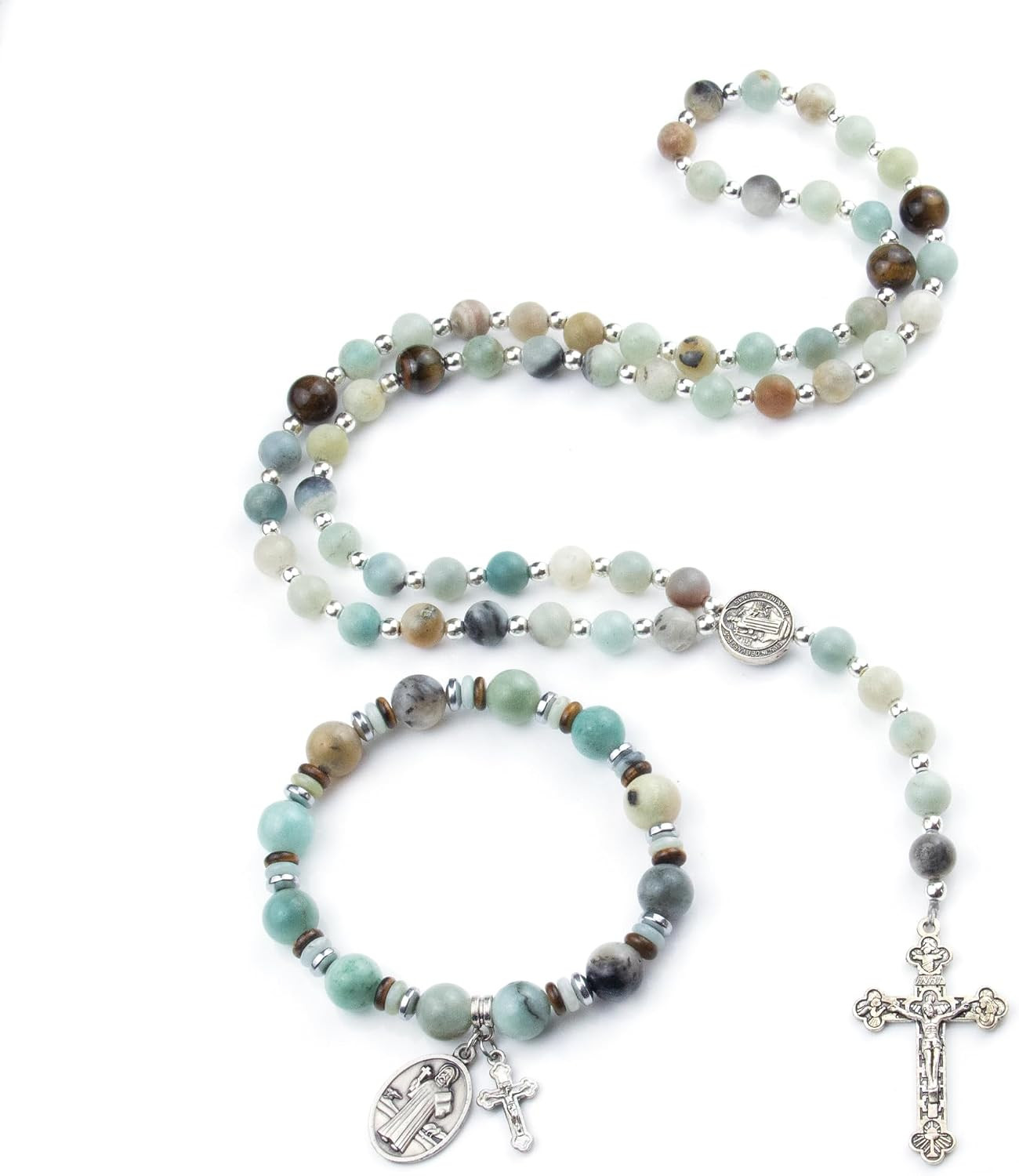 Rosary Beads Catholic, 8Mm Tiger Eye Rosary Necklace with 10Mm Tiger Eye St Bene