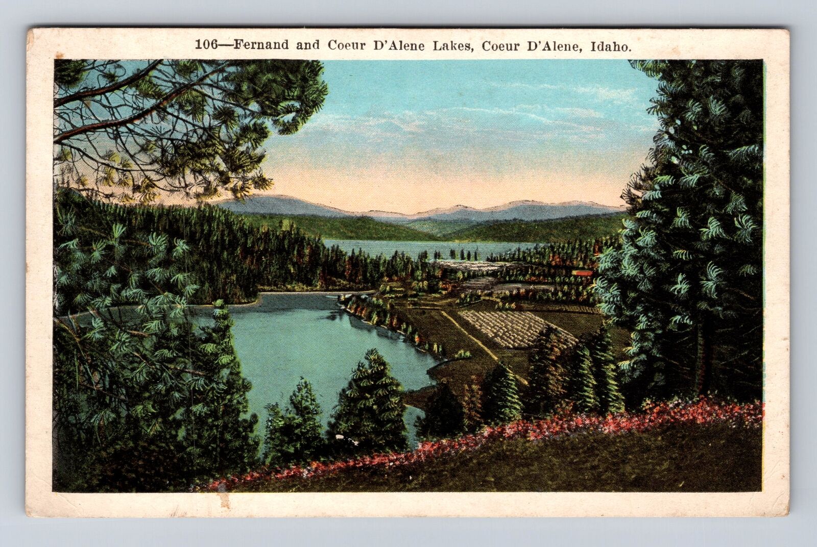 Coeur D'Alene ID-Idaho, Fernand And Coeur D'Alene Lakes, Vintage c1934 Postcard