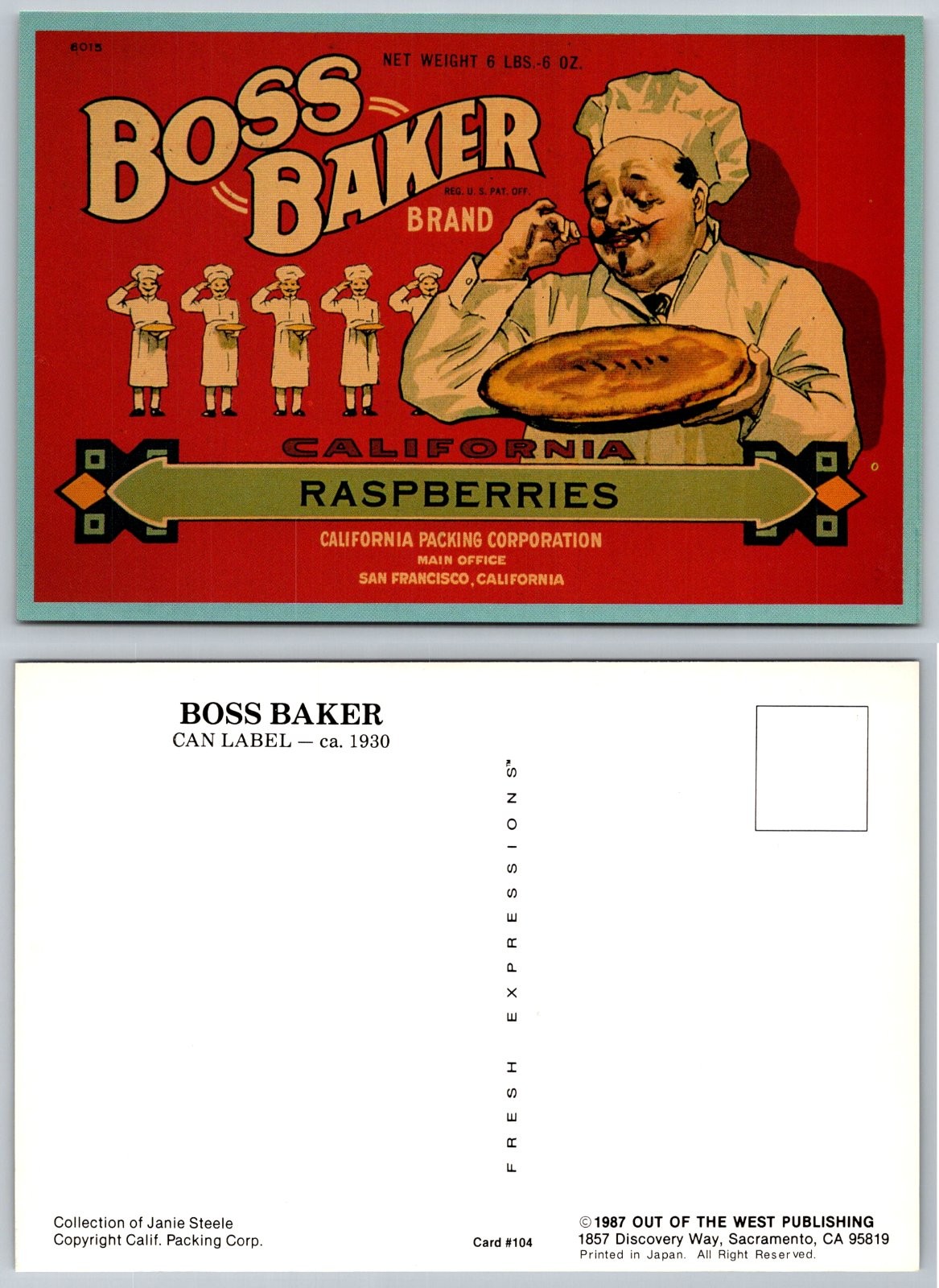 Continental Boss Baker California Raspberries San Francisco Can Label Postcard