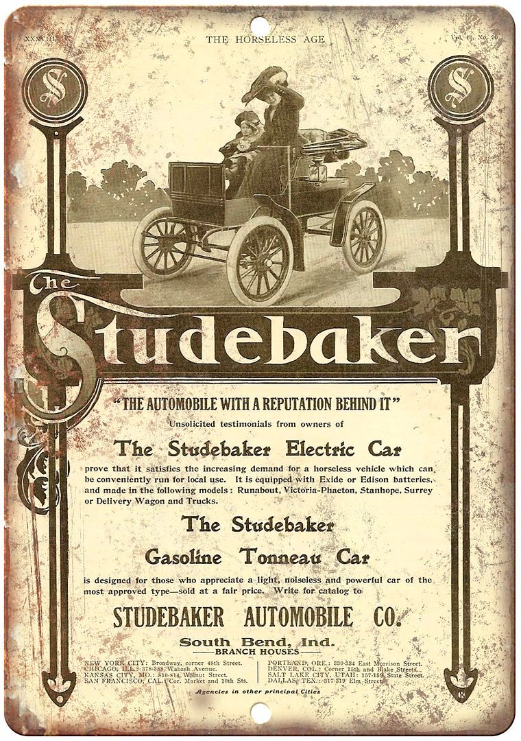 Studebaker Electric Car Vintage Ad Reproduction Metal Sign A447