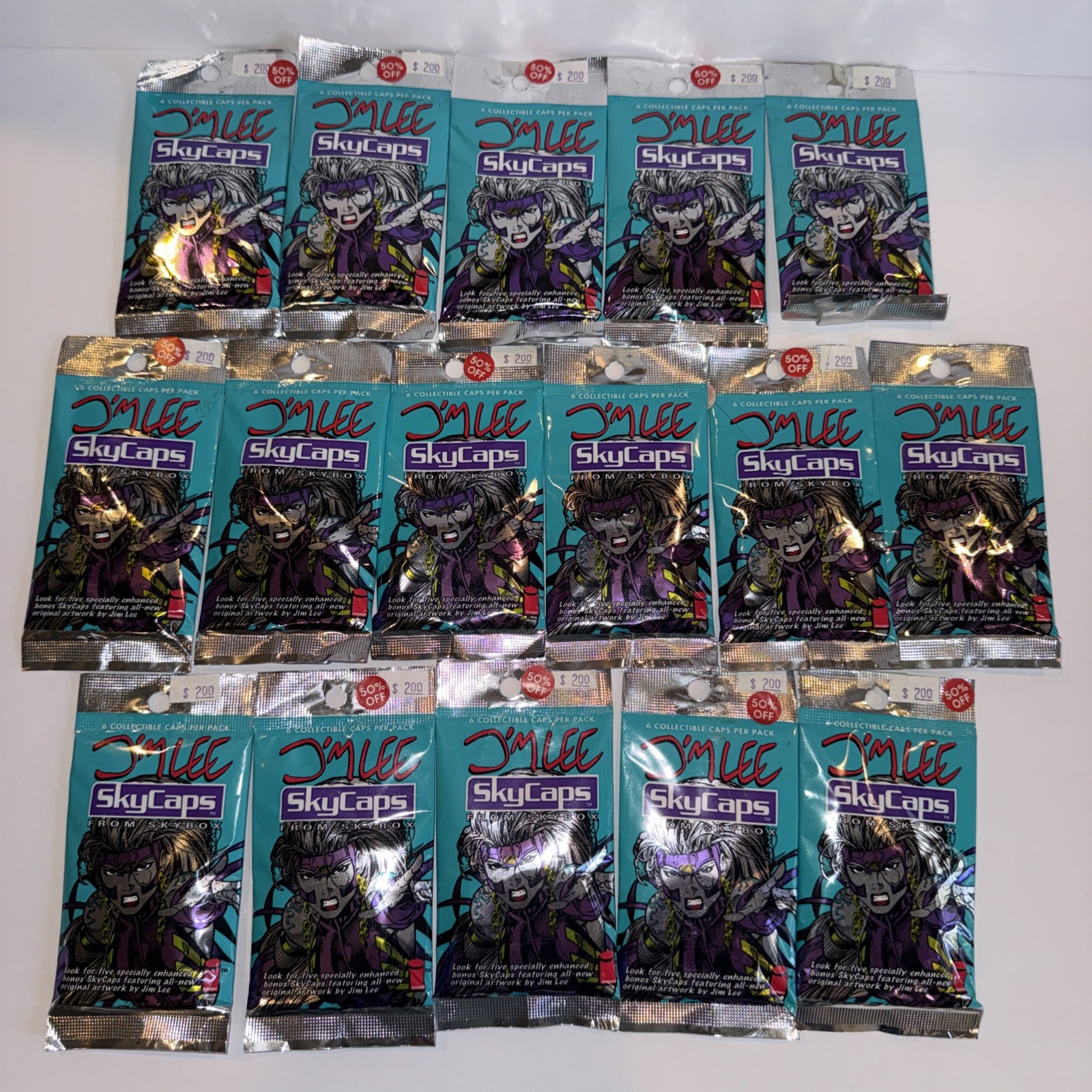 NEW Lot of 16 Packages 1993 Jim Lee SkyCaps Pogs Vintage Milk Caps - Sealed NIP NEW Lot of 16 Packages 1993 Jim Lee SkyCaps Pogs Vintage Milk Caps - Sealed NIP