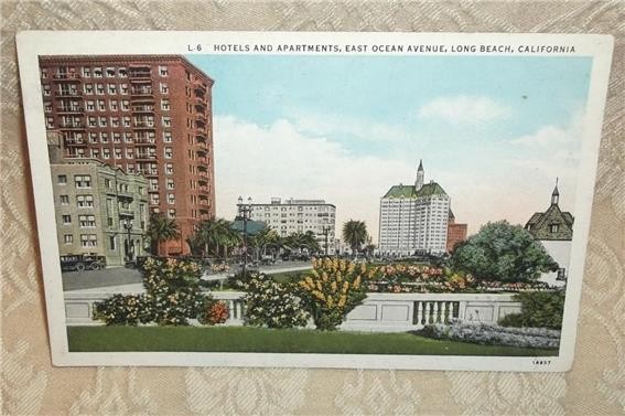 VINTAGE HOTELS & APARTMENTS EAST OCEAN AVENUE LONG BEACH CALIFORNIA POSTCARD VGC