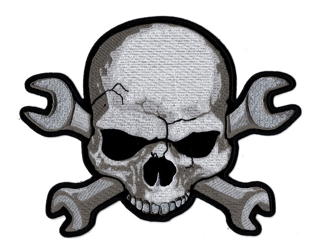 Skull & Wrench Cross Jacket Vest Back Biker MC Patch (XL-10.0 X 8.5 inch)