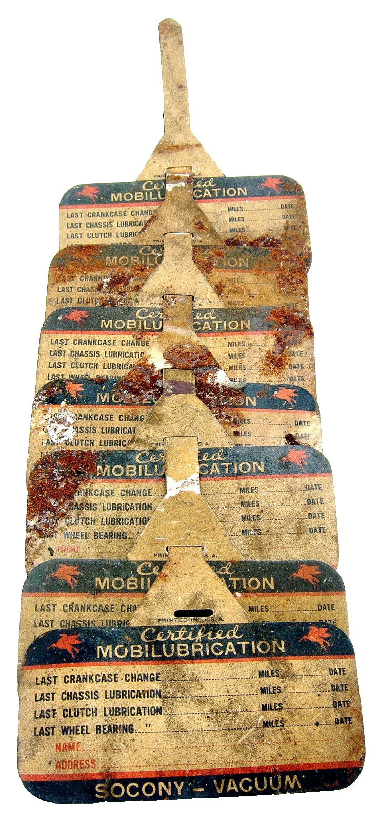  Mobil Oil Mobilubrication Metal Service Tags On Dealer Rack Lot Of 7 Pegasus