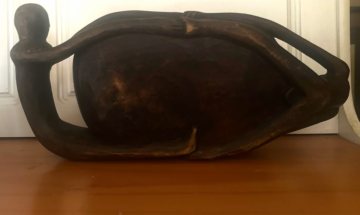 Vintage Hand-Carved Ifugao Pamahan Wooden Ritual Bowl - Bulul Figure Handle  **P