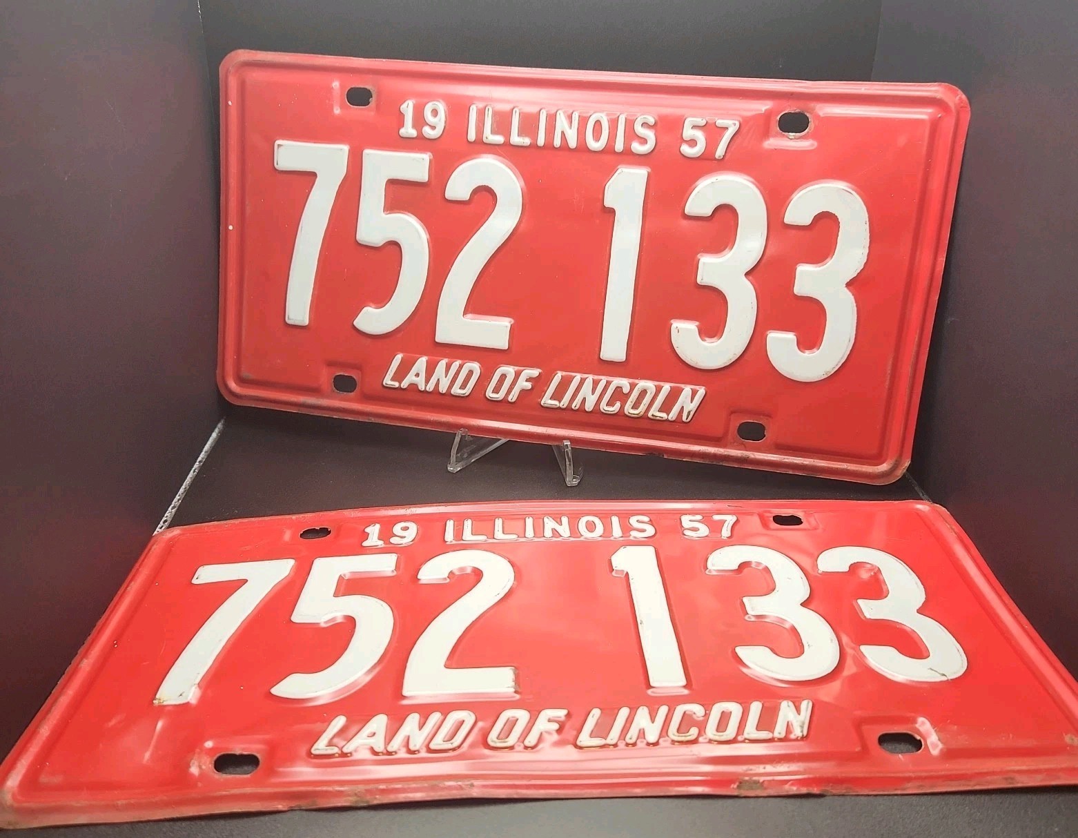 Matched Pair 1957 Illinois Land Lincoln License Plates # 7327 W Envelope Matched Pair 1957 Illinois Land Lincoln License Plates # 7327 W Envelope