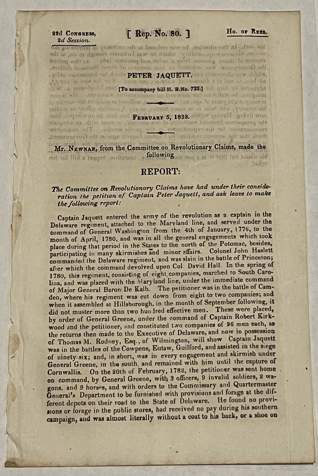 RARE 1833 REV. WAR DOC. CAPTAIN RARE 1833 REV. WAR DOC. CAPTAIN