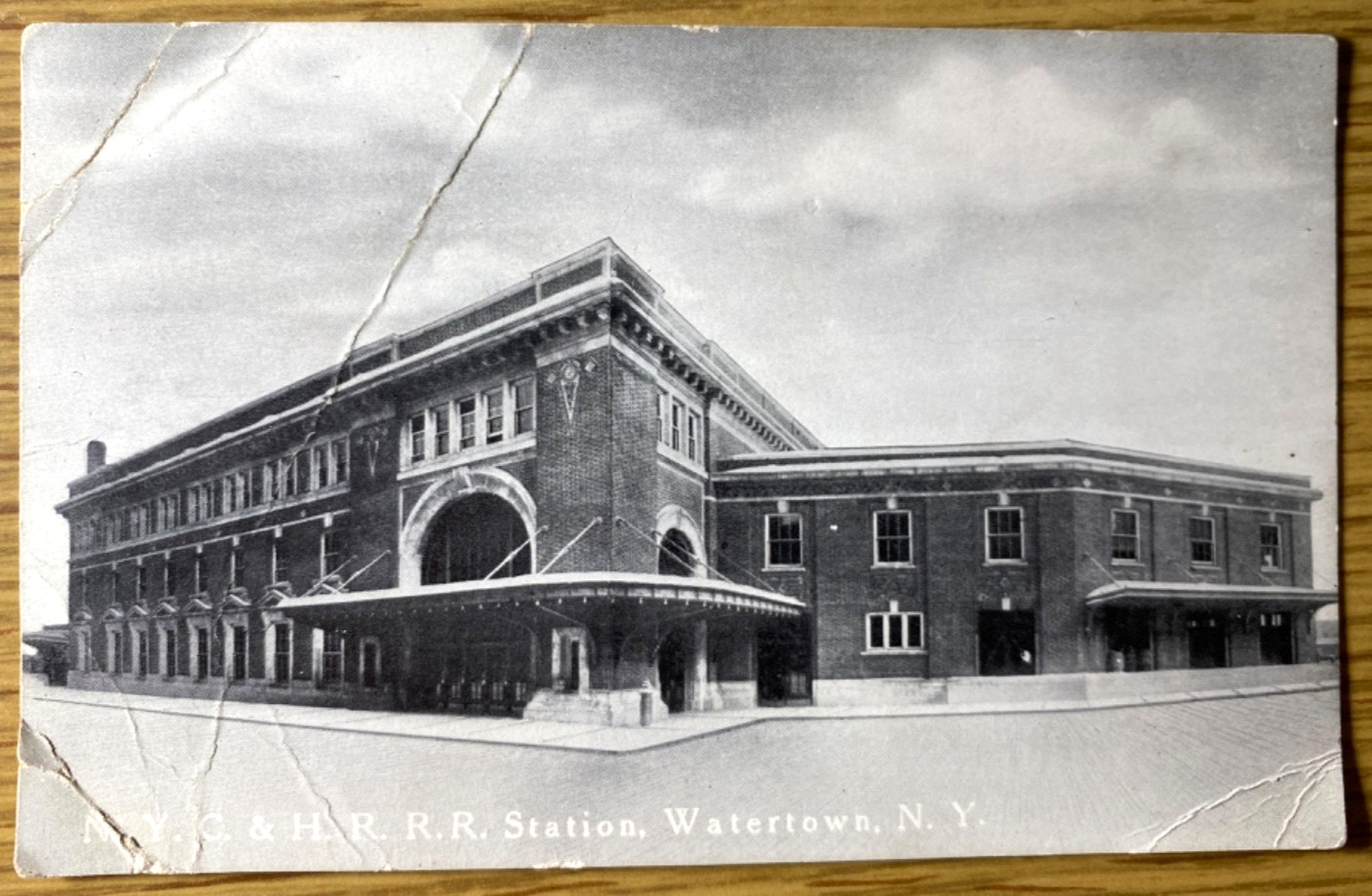 1910s N.Y.C. & H.R. RAILROAD STATION antique photo postcard WATERTOWN, NEW YORK
