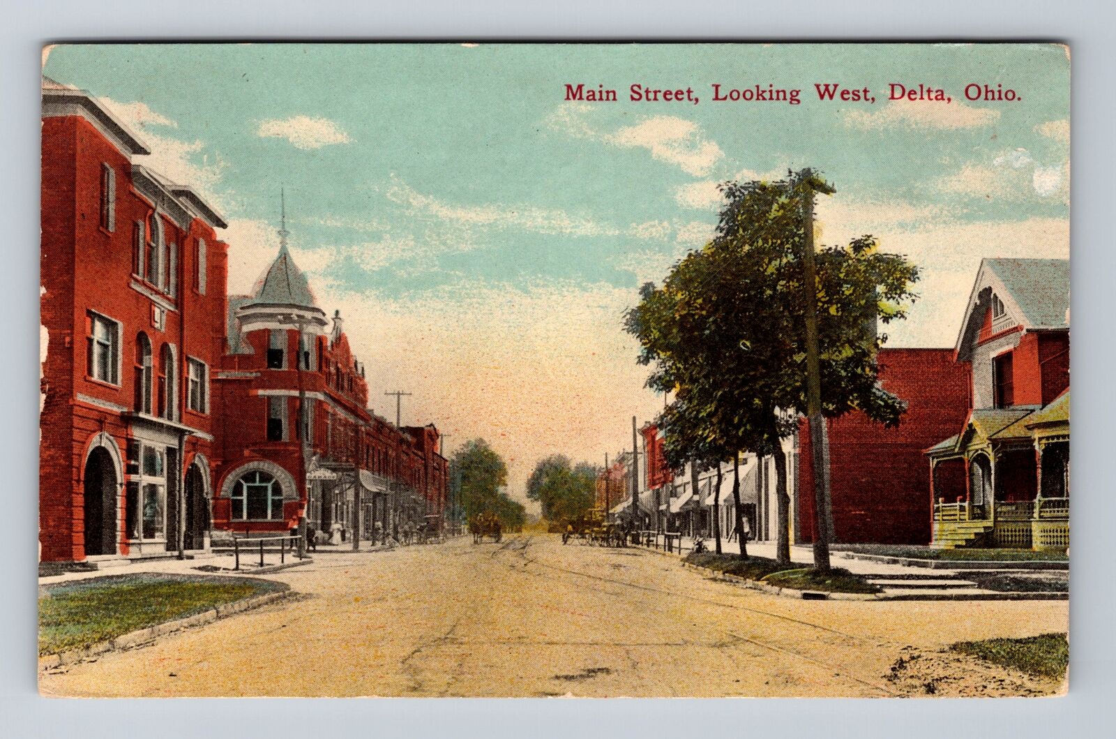 Delta OH-Ohio, Main Street Looking West, Antique, Vintage Postcard