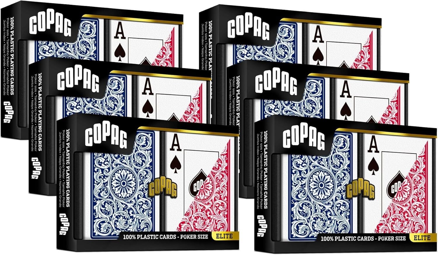 COPAG 1546 100% PLASTIC PLAYING CARDS - POKER SIZE JUMBO INDEX BLUE/RED 6 SETS