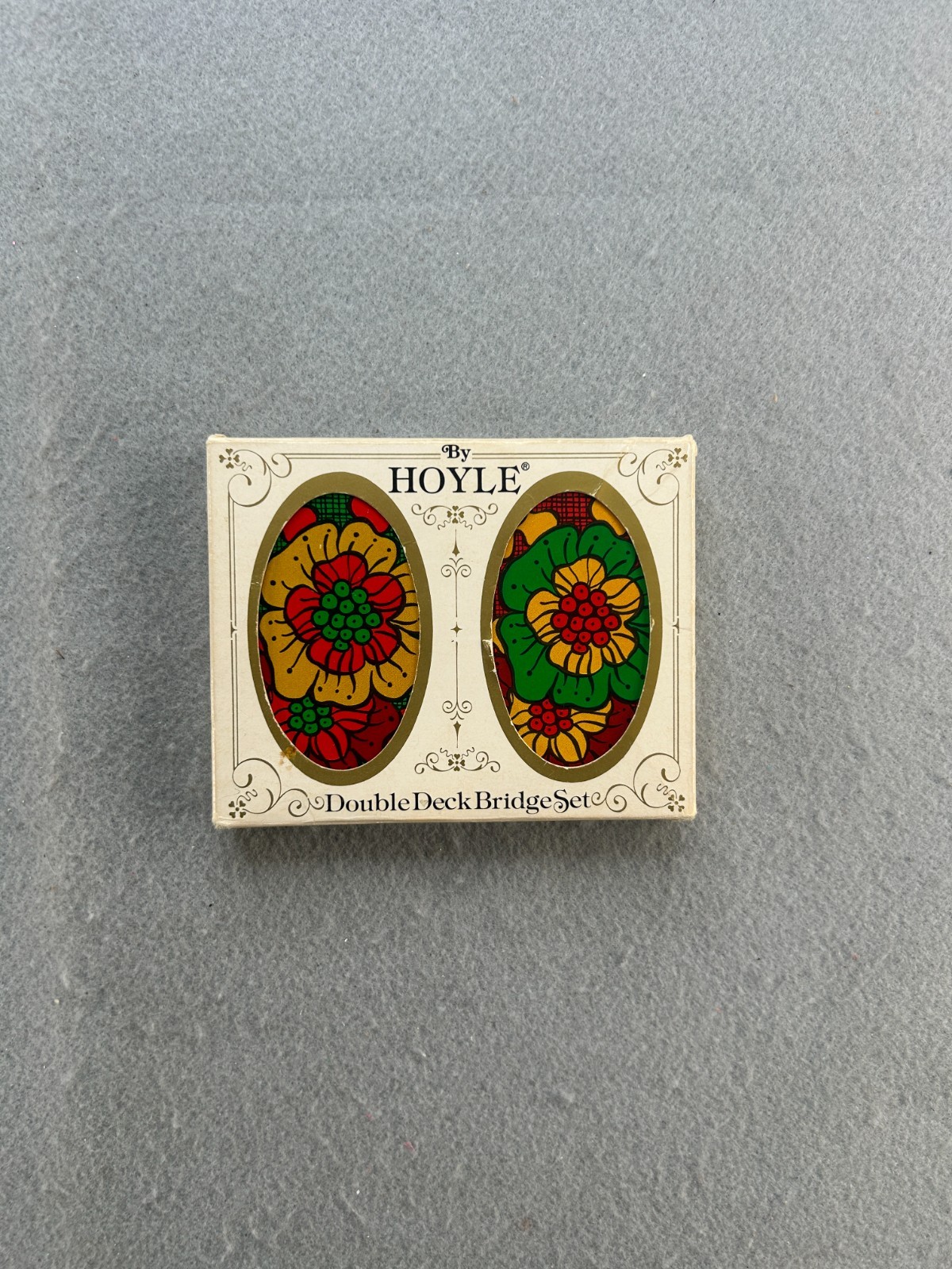 Vintage Hoyle Double Deck Bridge Set Floral Playing Cards Plastic Coated USA