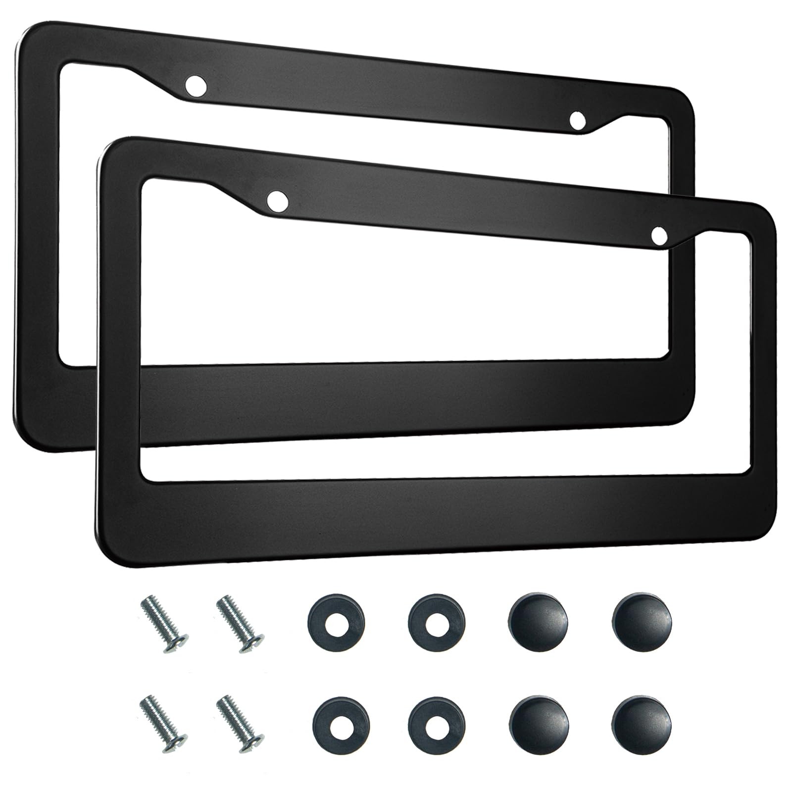 2PCS Matte Black License Plate Frames, 2 Holes Solid universal, wide black