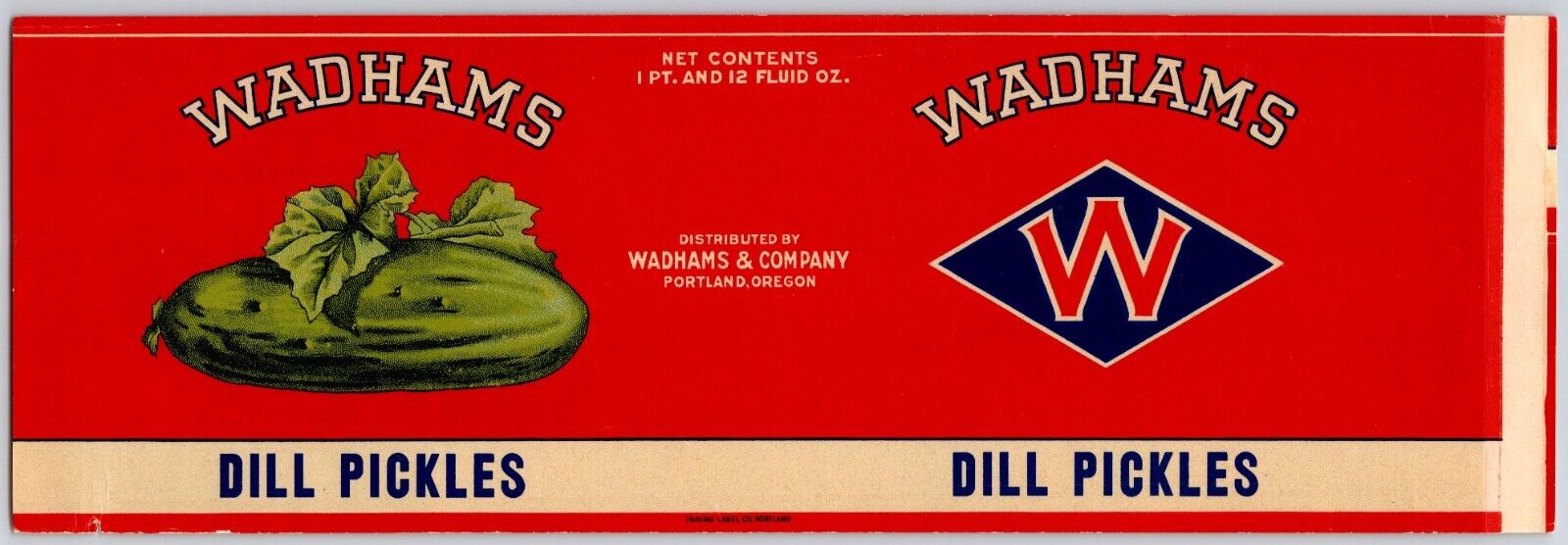 Wadhams Dill Pickles Paper Can Label Portland, OR c1920's-30's VGC Scarce