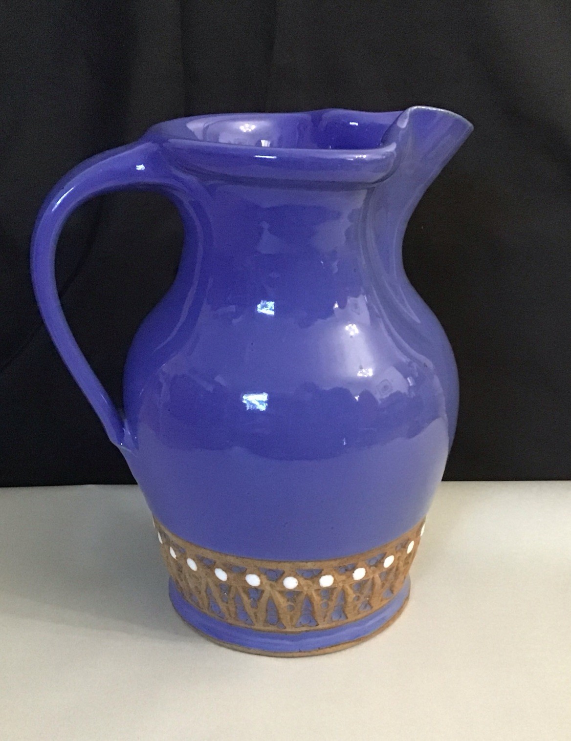 Vintage Art Pottery True Blue Glaze Stoneware Pitcher Jug 9” Signed Vintage Art Pottery True Blue Glaze Stoneware Pitcher Jug 9” Signed