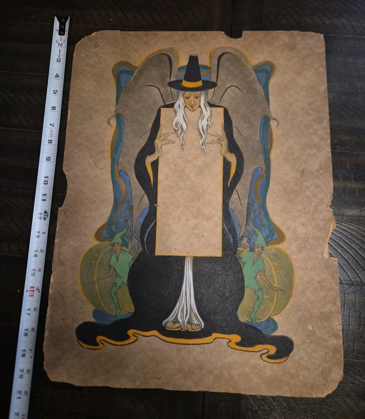 Rare Antique Art Nouveau Witch Halloween Store Display Sign Counter Card 1920's 