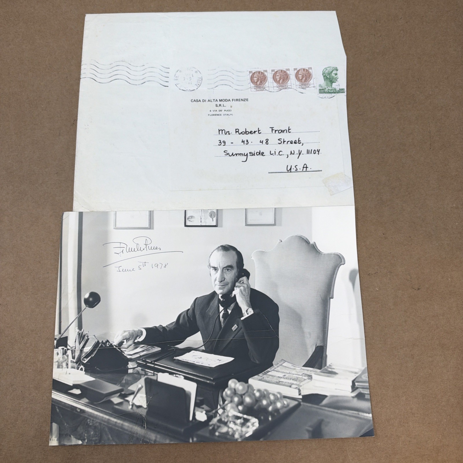 Emilio Pucci Signed 1978 Photo Italian Fashion Designer Autograph + Envelope Emilio Pucci Signed 1978 Photo Italian Fashion Designer Autograph + Envelope
