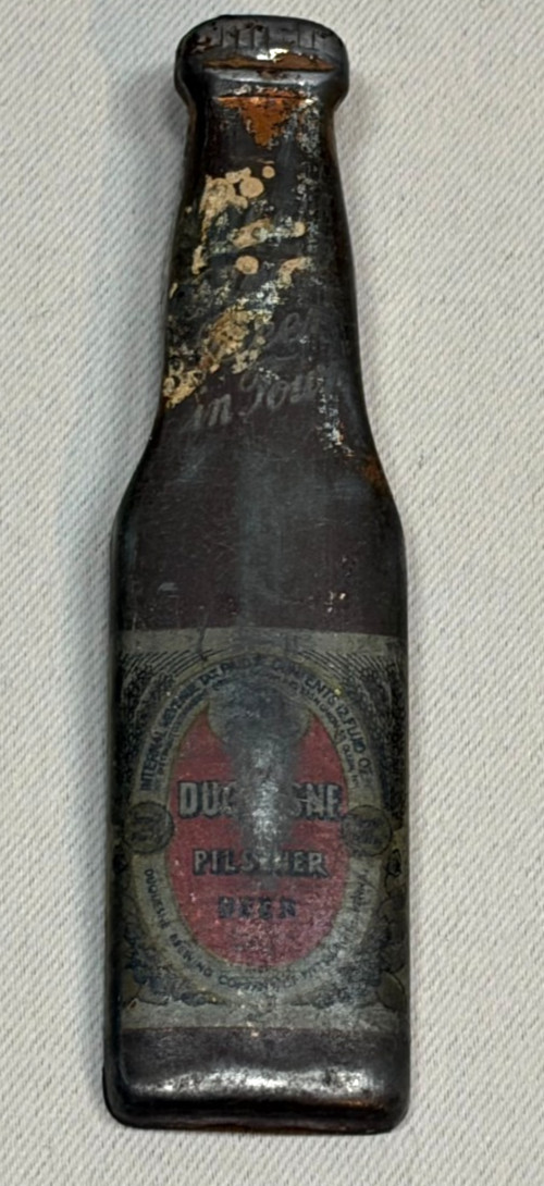 Vintage 1940s Duquesne Pilsner Beer Bottle Opener Muth Pat Pending Breweriana Vintage 1940s Duquesne Pilsner Beer Bottle Opener Muth Pat Pending Breweriana
