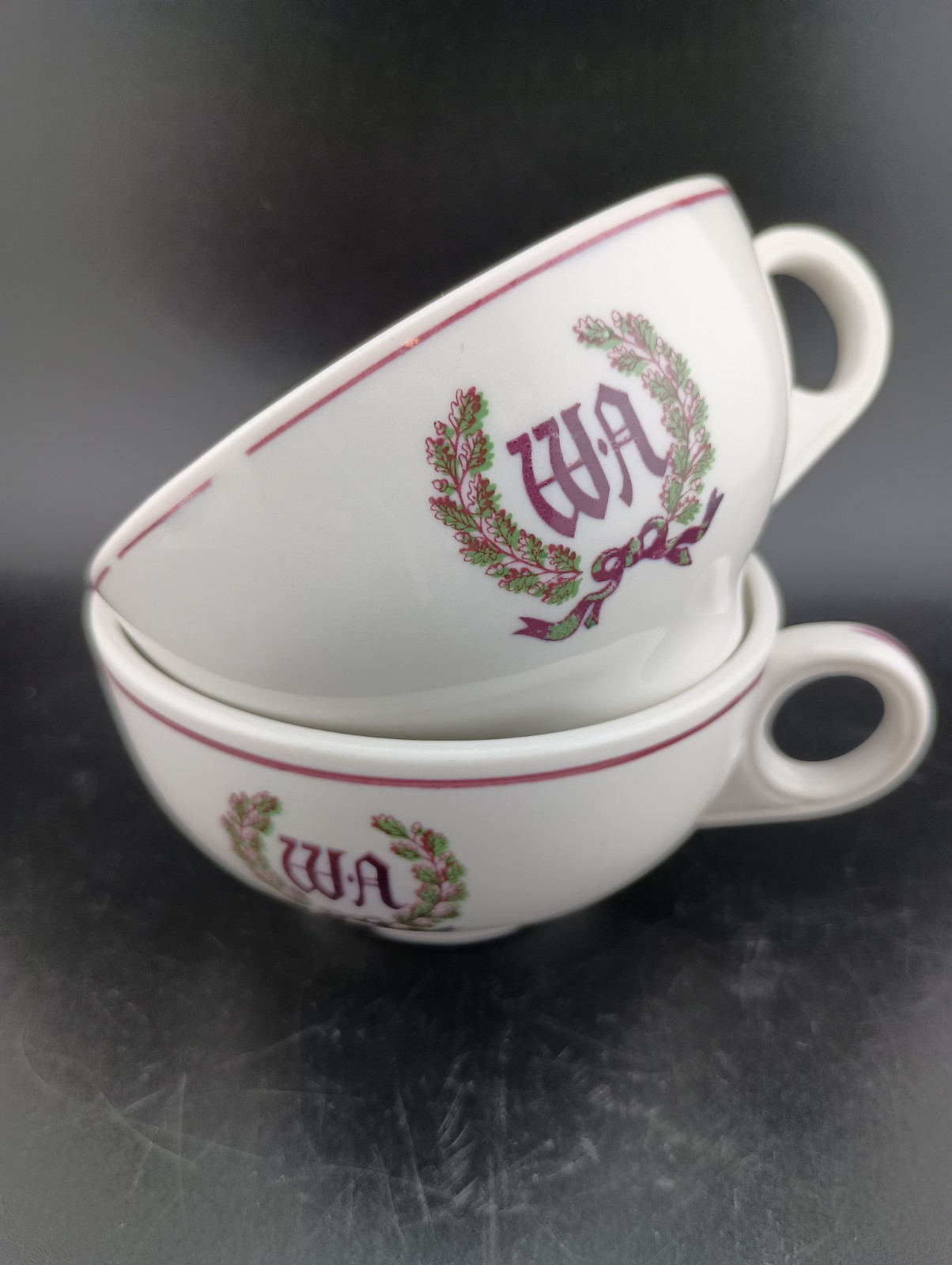2 Waldorf Astoria Hotel NYC Coffee Cups Shenango China Restaurant-ware 1950s MCM