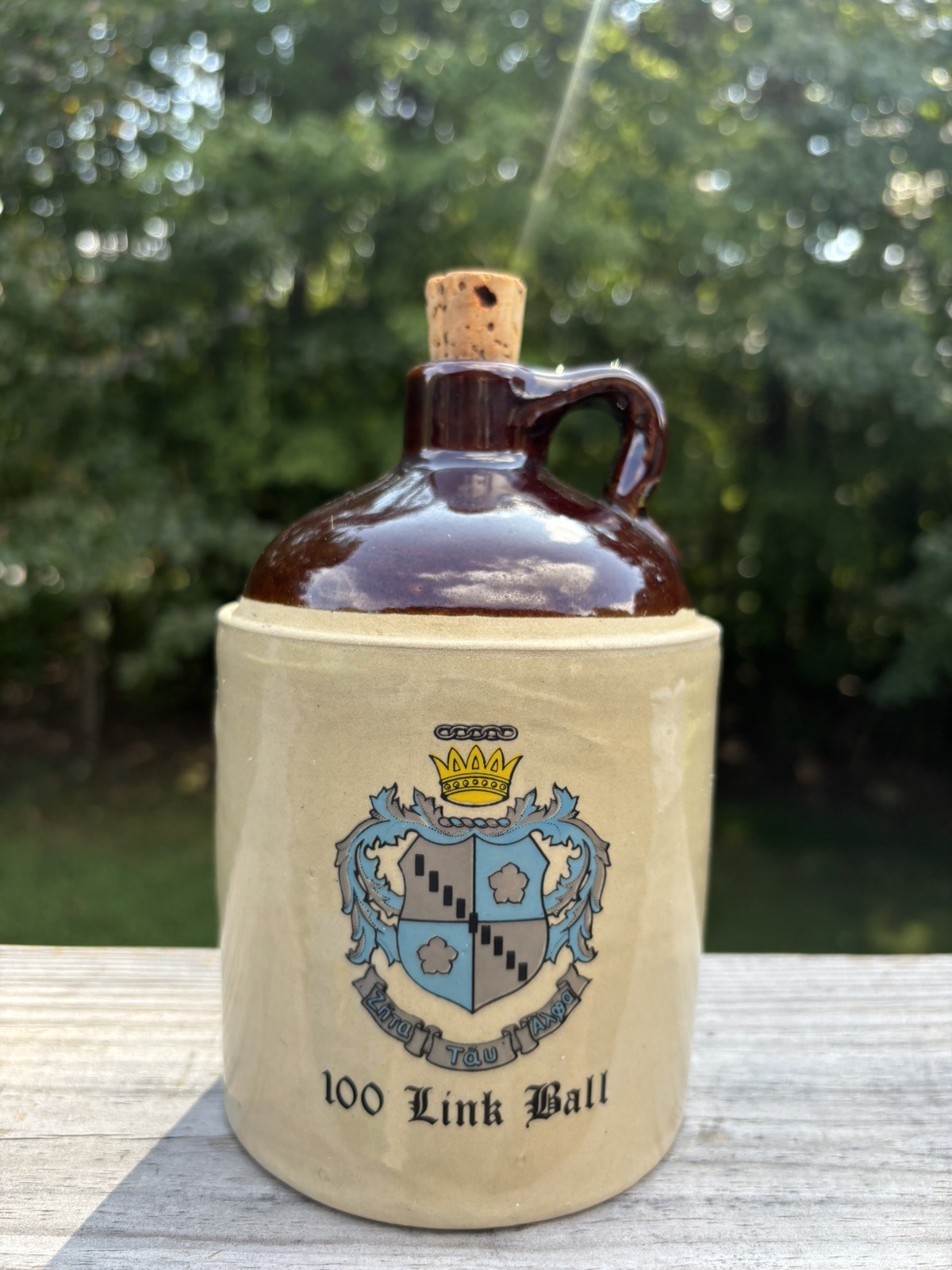 Vintage Zeta Tau Alpha Sorority Stoneware Whiskey Jug Brown Jug Hartcrest USA 