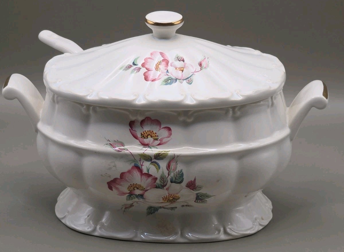 VTG House of Webster Briar Rose Tureen Gravy/Soup W Ladle NEVER USED