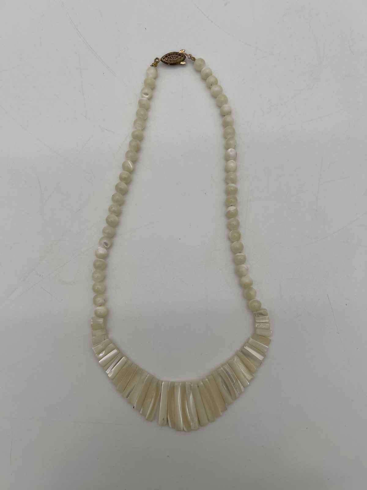 Mother of Pearl Graduated Collar Necklace Vintage Carved Shell Bib