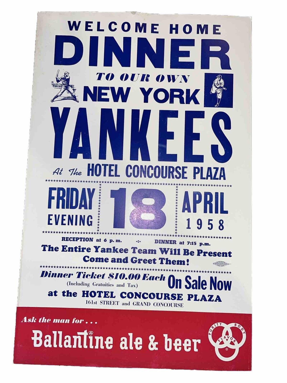 Welcome home dinner New York Yankees vintage Friday evening 18th April 1958