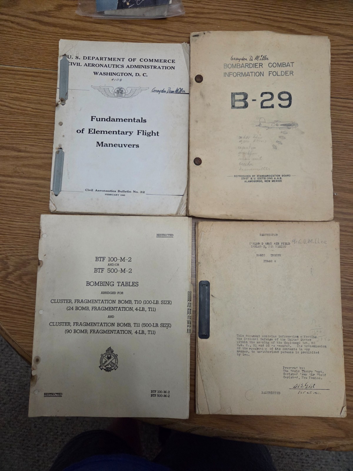 B-29 ORIGINAL BOMBARDIER MANUALS, TABLES ETC..... RARE, MARKED RESTRICTED