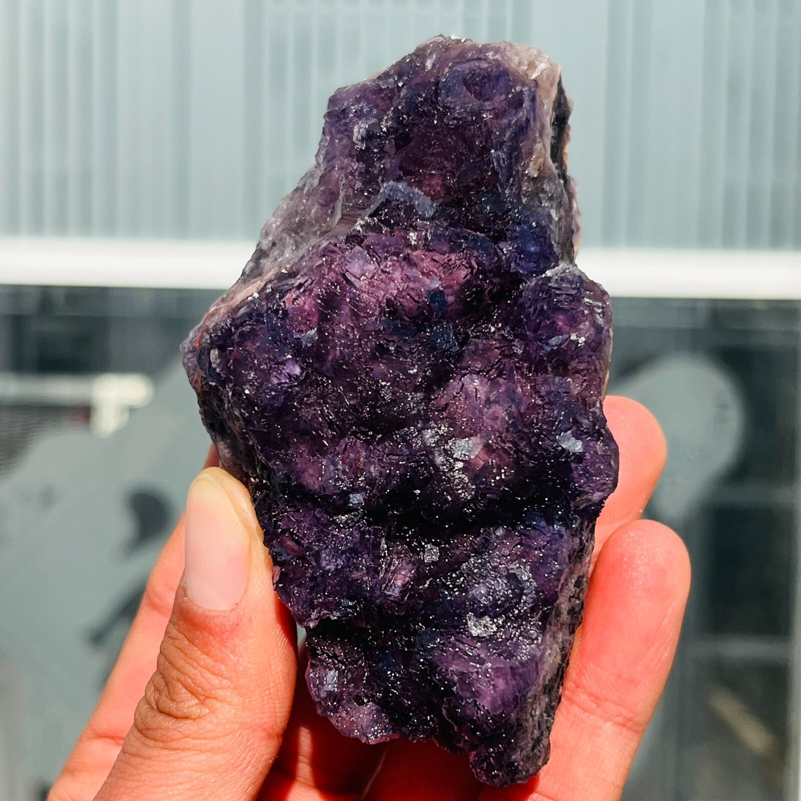 300g Beautiful Natural  Cube Purple Fluorite Quartz Crystal Mineral Specimen