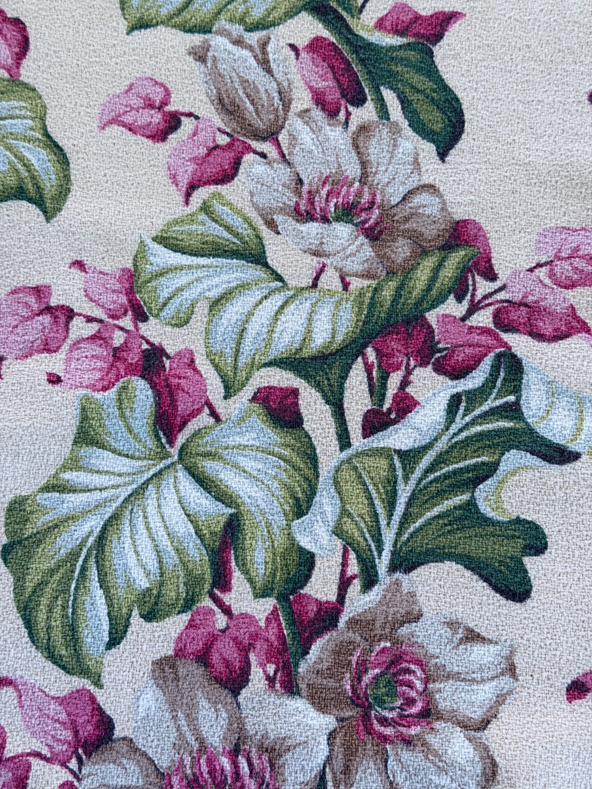 Dogwood Blossoms & Elephant Ear Hollywood Regency 40’s Barkcloth Vintage Fabric Dogwood Blossoms & Elephant Ear Hollywood Regency 40’s Barkcloth Vintage Fabric