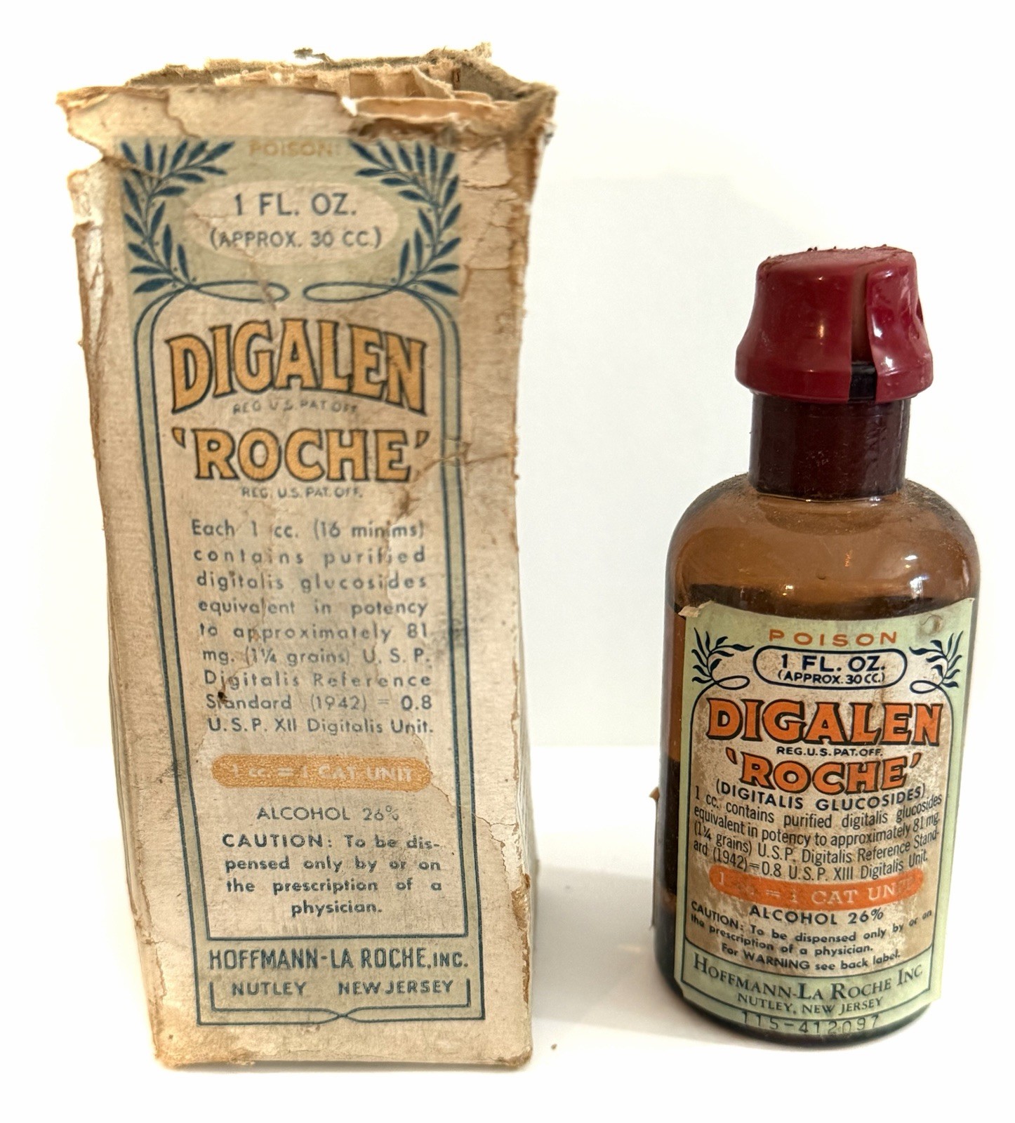 Vintage Digalen Roche Digitalis Glucosides Medicine Bottle Sealed Box