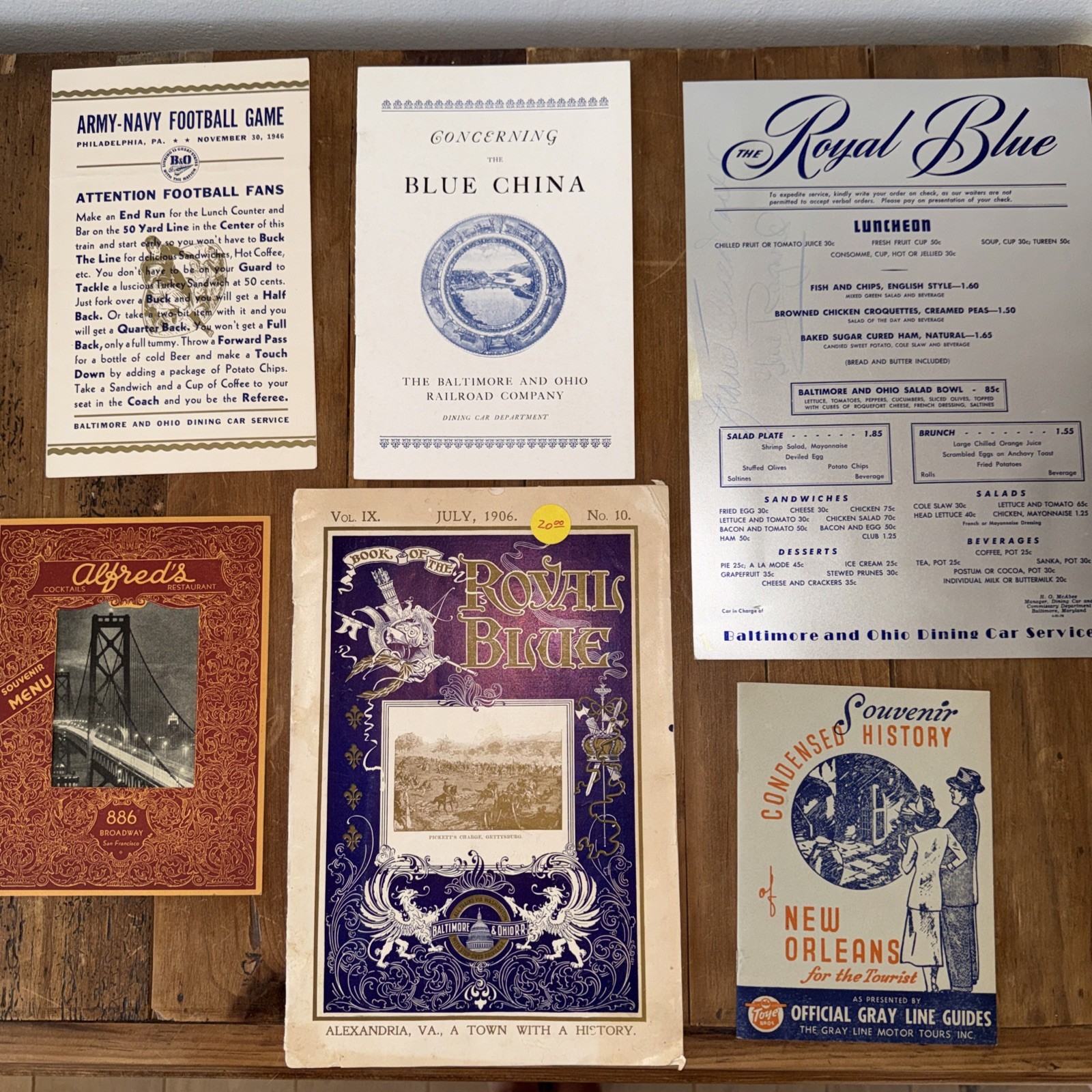 Vintage B&O Baltimore Ohio Railroad Menus 1946 Vintage B&O Baltimore Ohio Railroad Menus 1946