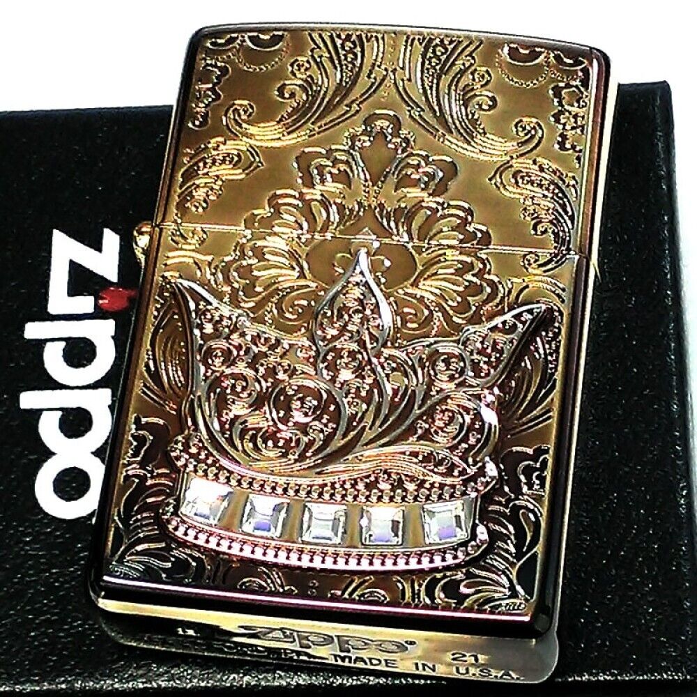 Zippo Oil Lighter The Crown Antique Gold Brass Regular Case Limited Japan
