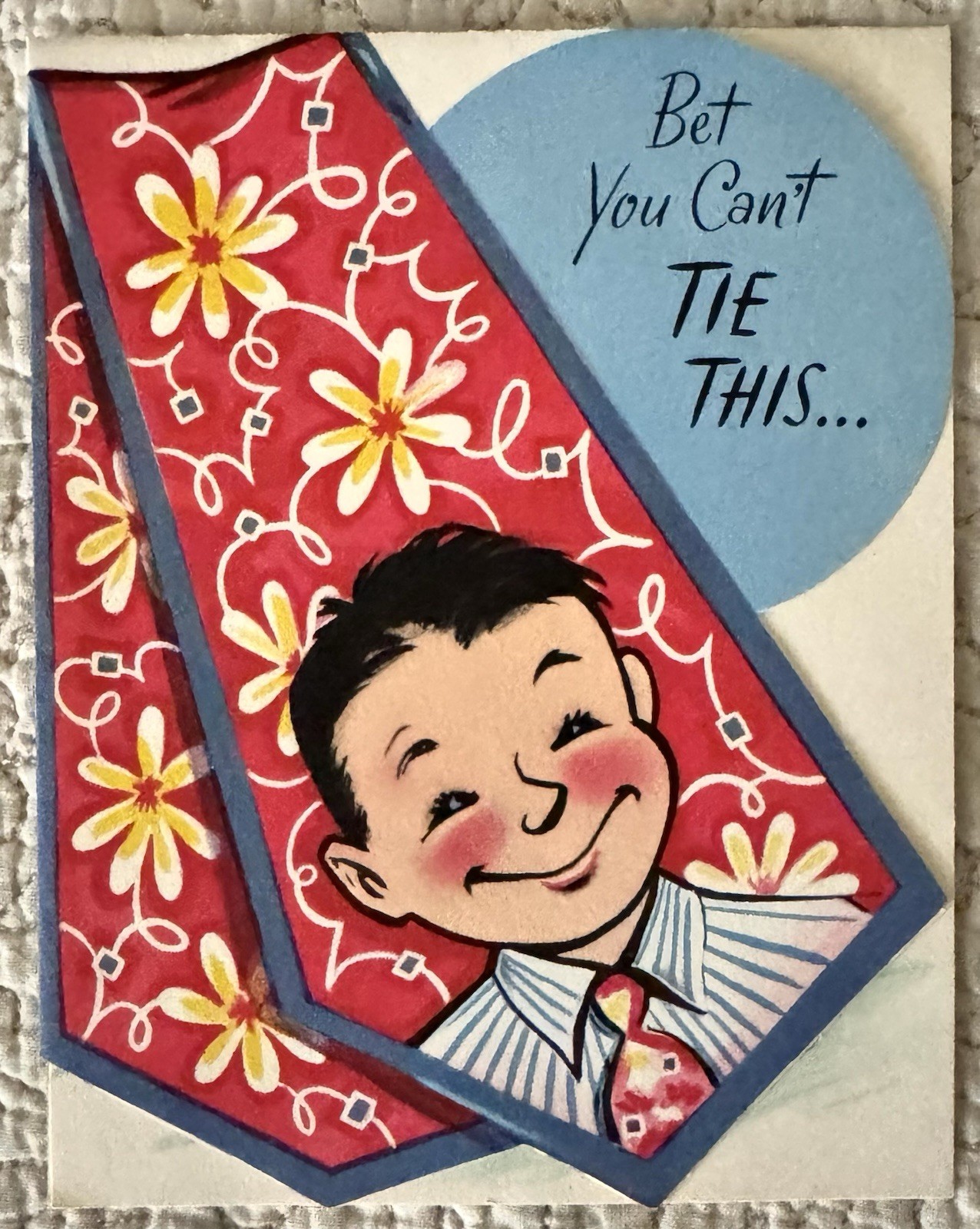 Unused Father’s Day Man On Flower Tie Red Vintage Greeting Card 1940s 1950s
