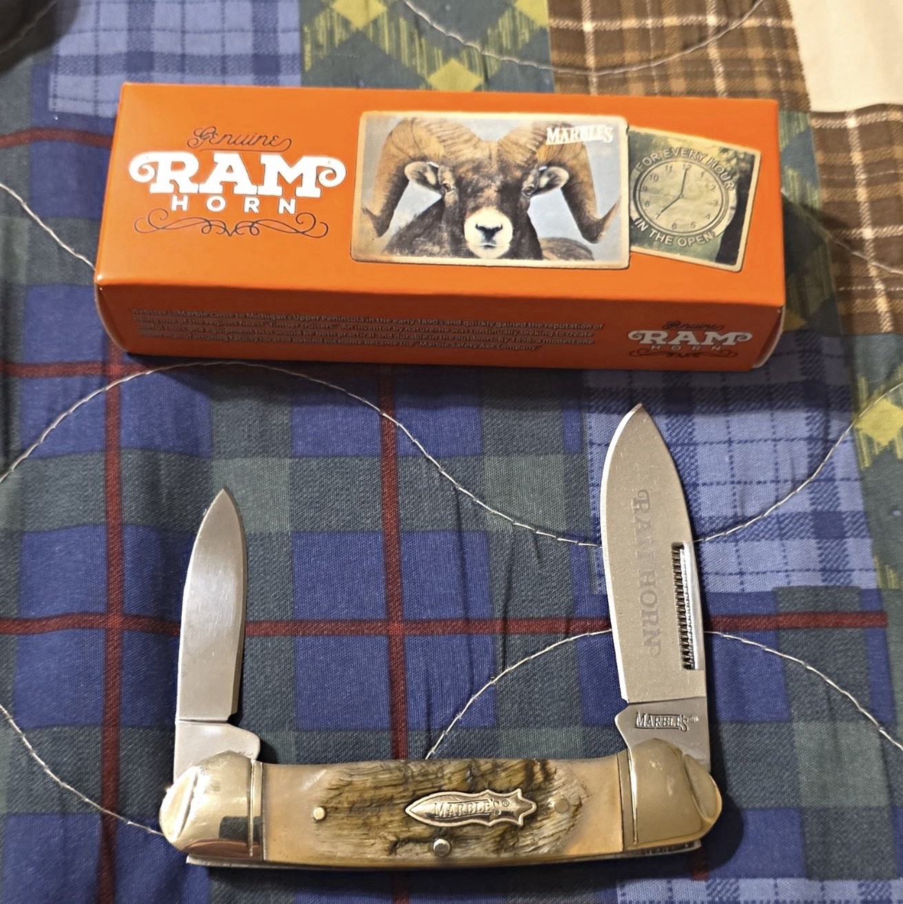 Marbles MR360 Genuine Ram Horn 2-Blade Brown Horn SS Plain Clip Slip