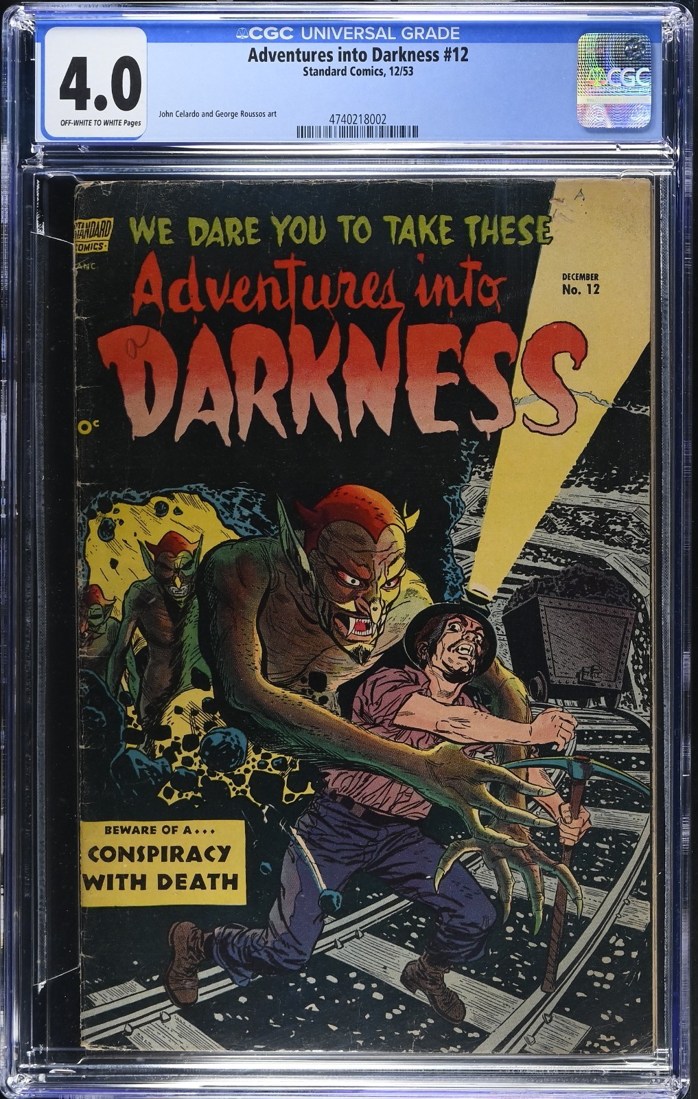 Adventures Into Darkness 12 CGC 4.0 Underground Devils 1953 Standard Comics 👿