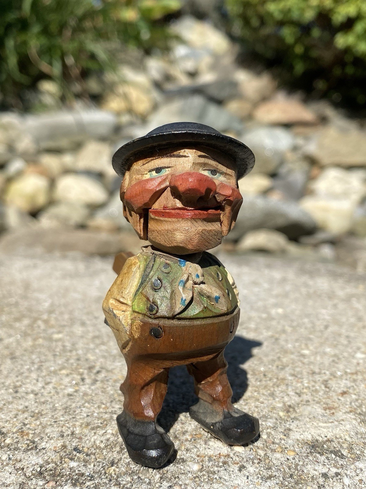 Antique Anri Hand Carved Painted Wood Mechanical Man Stopper Missing Base + Cork